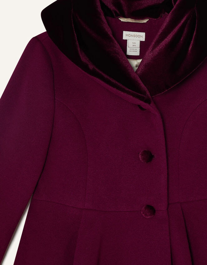 Velvet Shawl Collar Coat with Recycled Polyester, Red (BURGUNDY), large