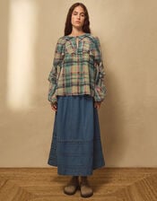 East Clarissa Hand-Painted Check Print Blouse, Teal (TEAL), large