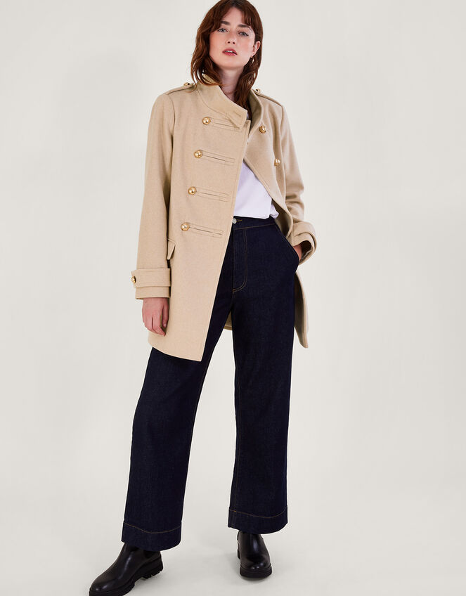 Phoebe Double Breasted Pea Coat, Brown (BISCUIT), large