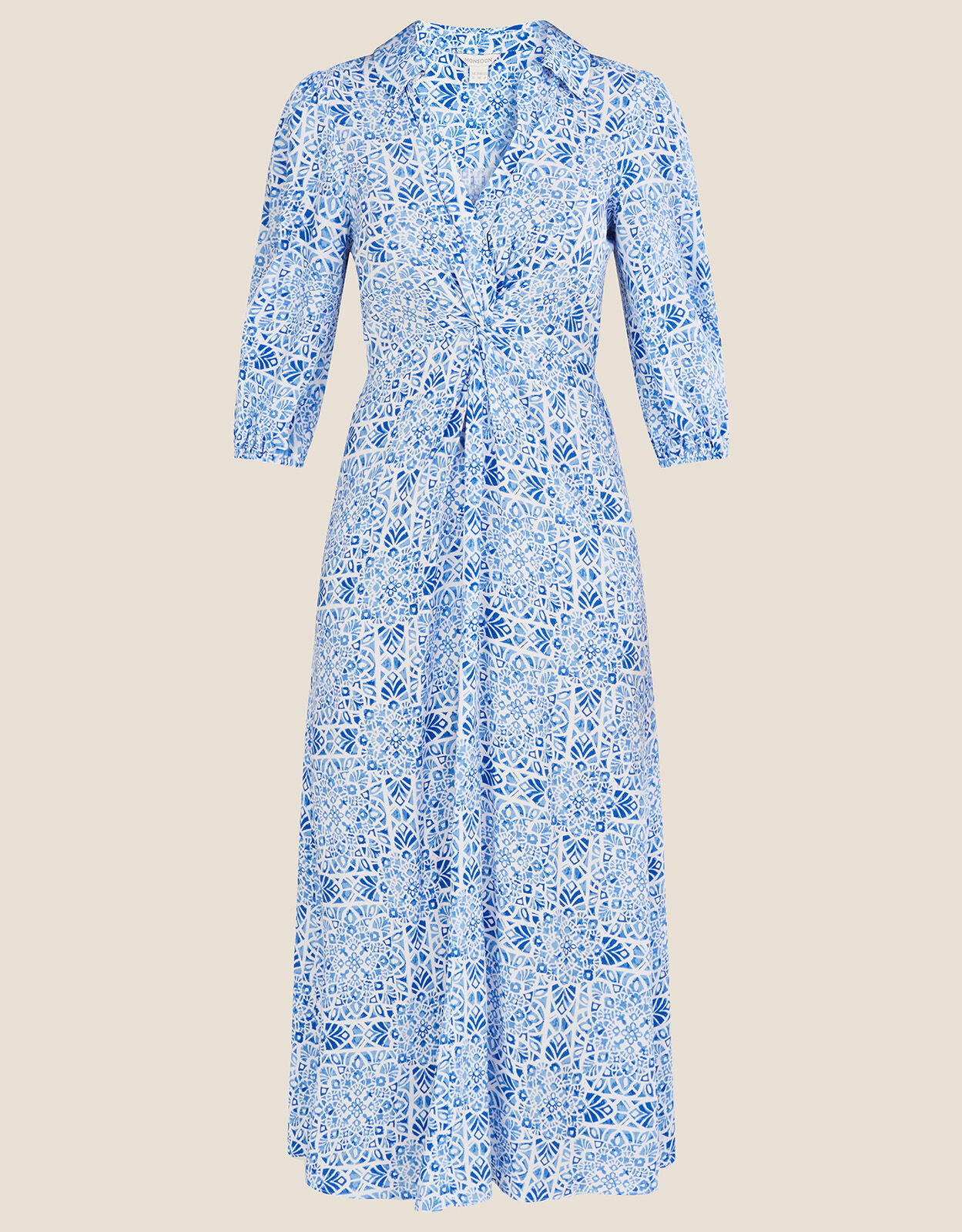 Josephine Geometric Print Midi Dress Blue