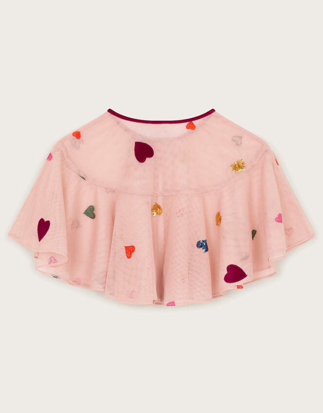 Applique Heart Ruffle Cape, Pink (PINK), large