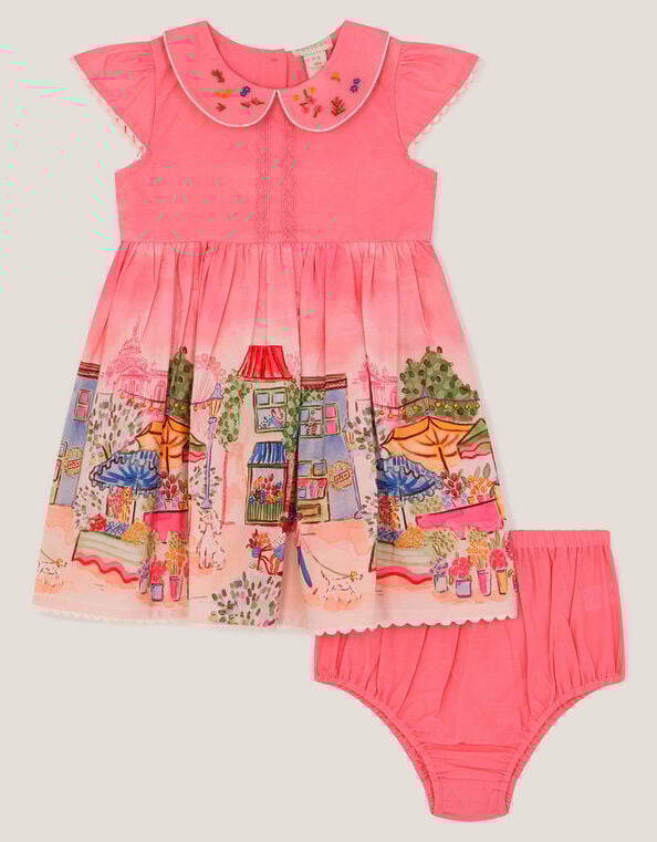 Baby London Scene Dress & Knickers Set, Pink (PINK), large