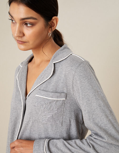 Plain Jersey Button Pyjama Shirt, Grey (GREY), large