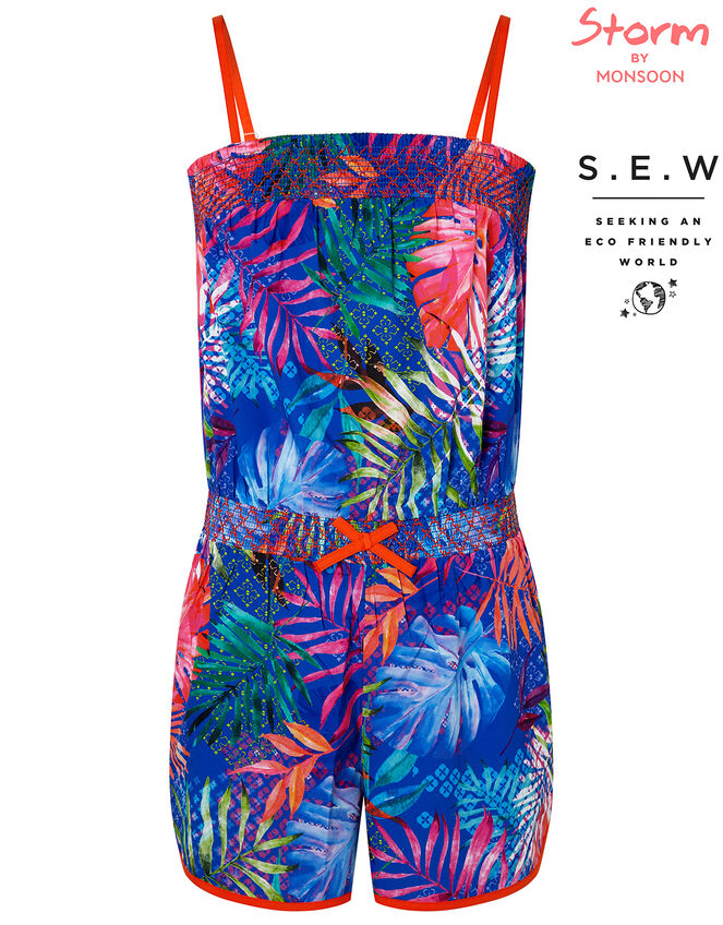 Dalida Printed Playsuit in Recycled Polyester, Blue (BLUE), large