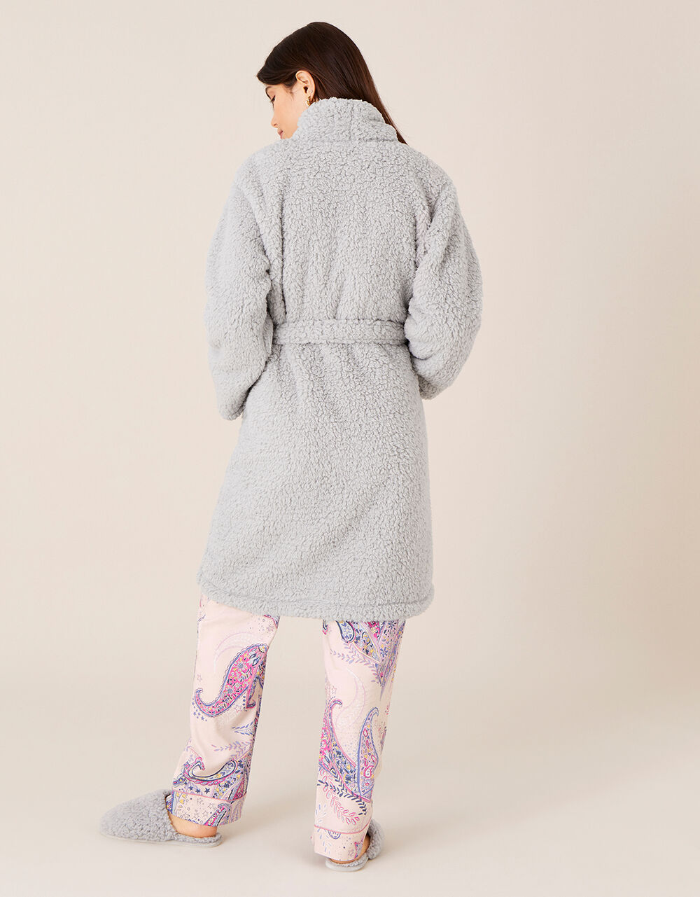 Lounge Fluffy Dressing Gown Grey Robes And Dressing Gowns Monsoon UK.