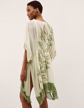 Lillie Leaf Print Fringe Mini Kaftan, , large