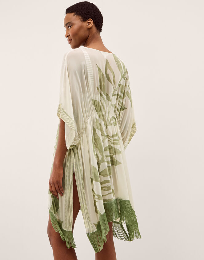 Lillie Leaf Print Fringe Mini Kaftan, , large