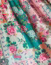 Floral Patchwork Shirred Dress, Green (GREEN), large