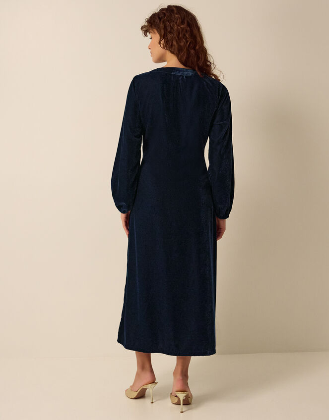 Clemence Florentinie Long Sleeve Embroidered Velvet Midi Dress, Blue (BLUE), large