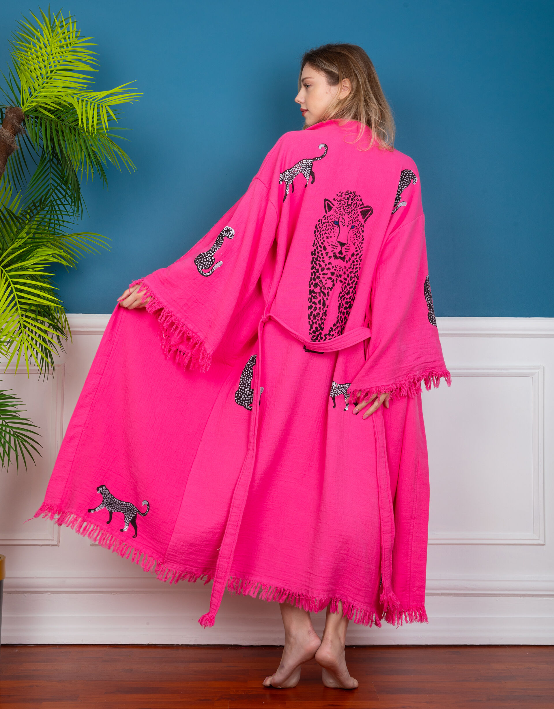 Pink Leopard Robe Meraki Beach Wild Leopard Kimono Robe Pink