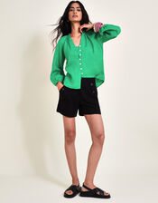 Reine Frill Linen Blouse, Green (GREEN), large