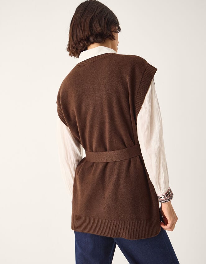 Cohen Tie Waist Cable Knit Vest, Brown (CHOCOLATE), large