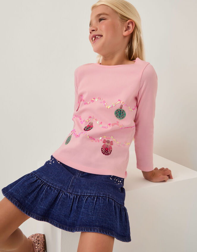 Christmas Baubles Long Sleeve Top, Pink (PINK), large