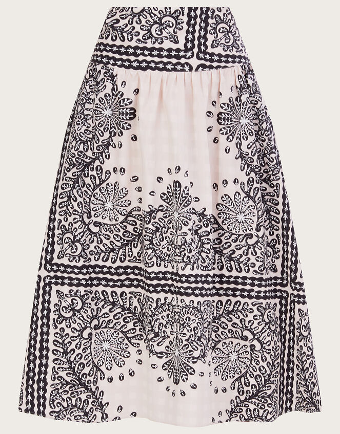 Scarf Print Poplin Skirt , Ivory (IVORY), large
