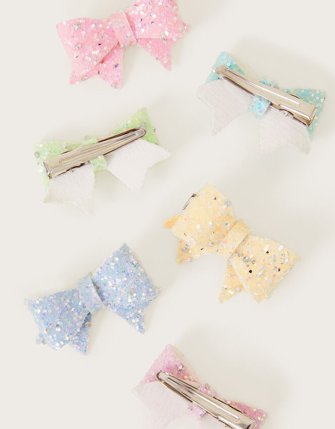 Sprinkle Glitter Bow Hair Clips 6 Pack, , large