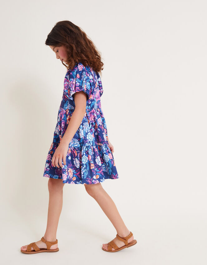 Floral Tiered Dress, Blue (NAVY), large