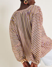 Yazmin Artisan Sheer Stripe Blouse, Brown (BROWN), large