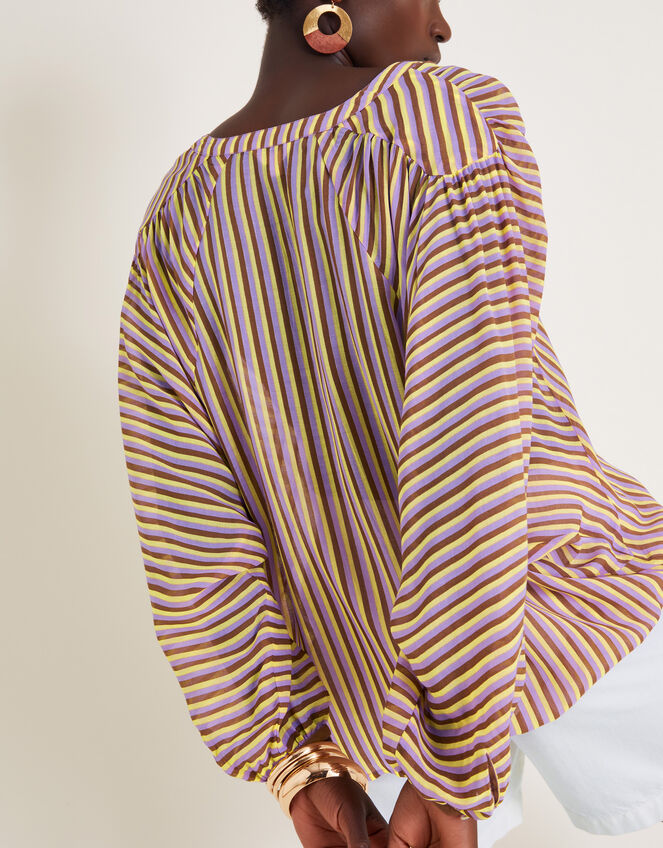 Yazmin Artisan Sheer Stripe Blouse, Brown (BROWN), large