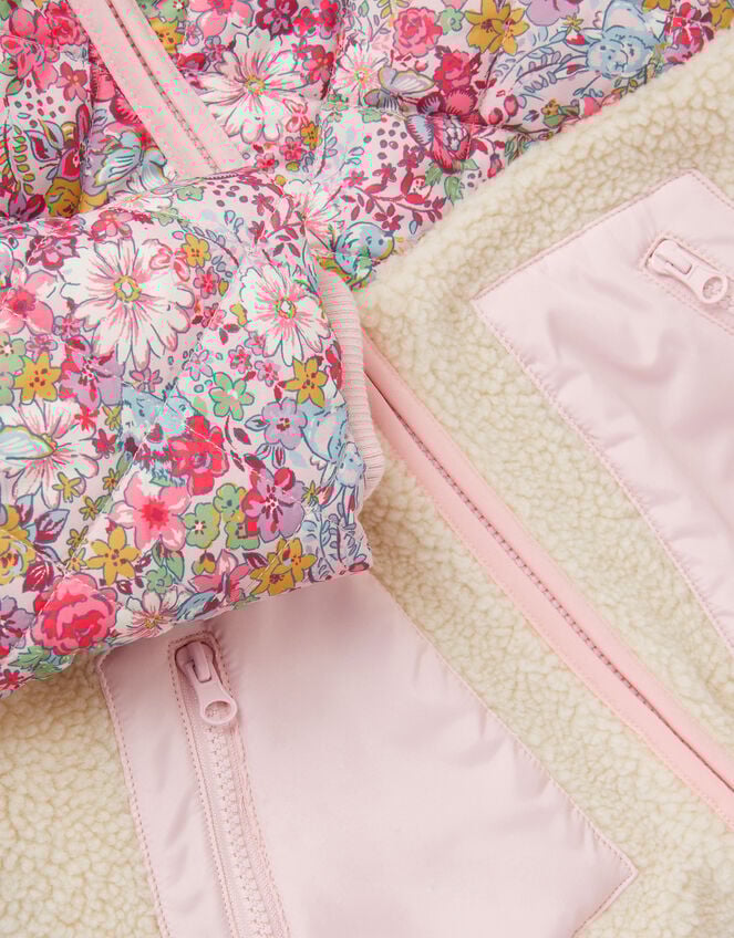 Floral Faux Shearling Hooded Jacket, Pink (PINK), large