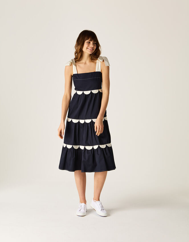 Mirla Beane Tiered Scallop Dress, Blue (NAVY), large