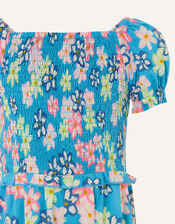 Floral Shirred Jumpsuit, Blue (BLUE), large