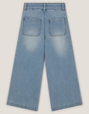 Sequin Floral Embroidered Wide Leg Jeans, Blue (BLUE), large