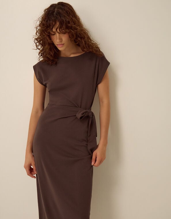 Tiff Tie Side Jersey Midi Dress, Brown (CHOCOLATE), large