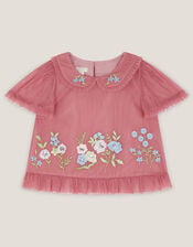 Kristi Embroidered Tulle Top, Pink (DUSKY PINK), large