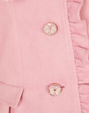 Faux Fur Collar Frill Coat, Pink (PINK), large