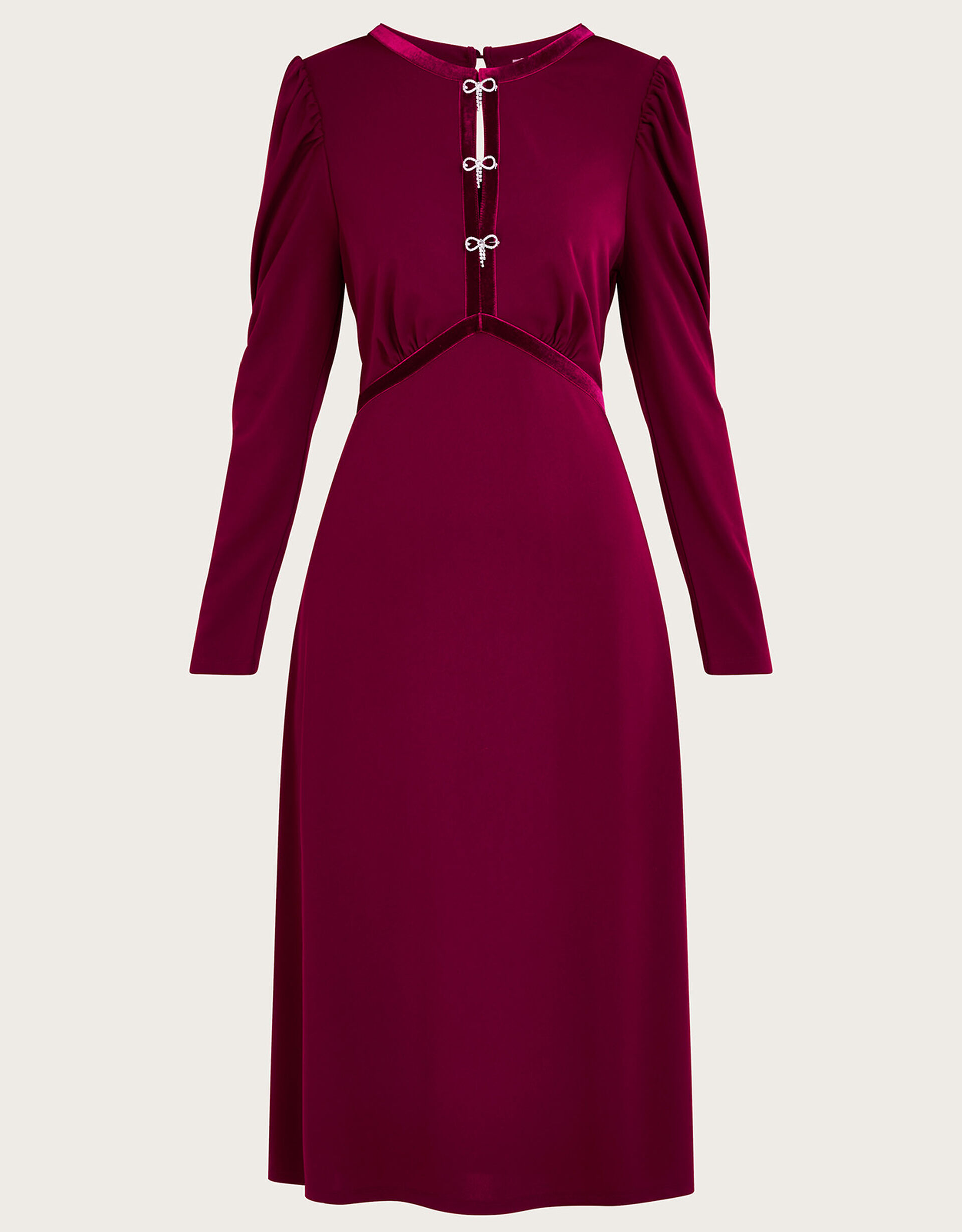 Bow Velvet Midi Dress Dark Red 1