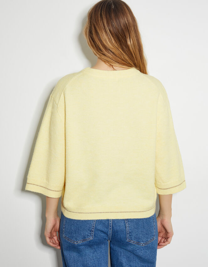 Coleen Crop Sleeve Crew Neck Jumper, Yellow (YELLOW), large