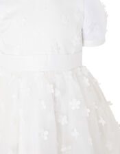 3D Floral Puff Sleeve Dress, Ivory (IVORY), large