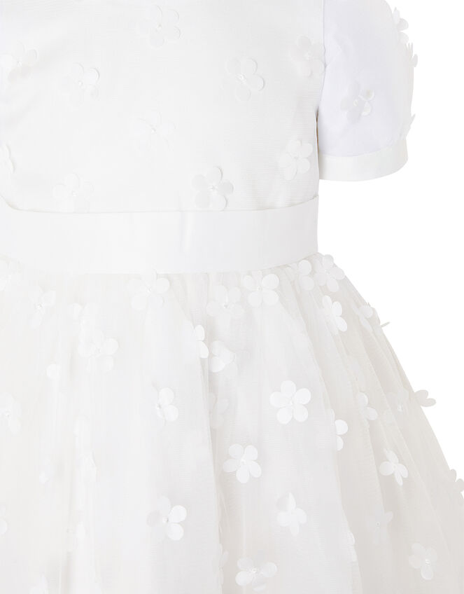 3D Floral Puff Sleeve Dress, Ivory (IVORY), large