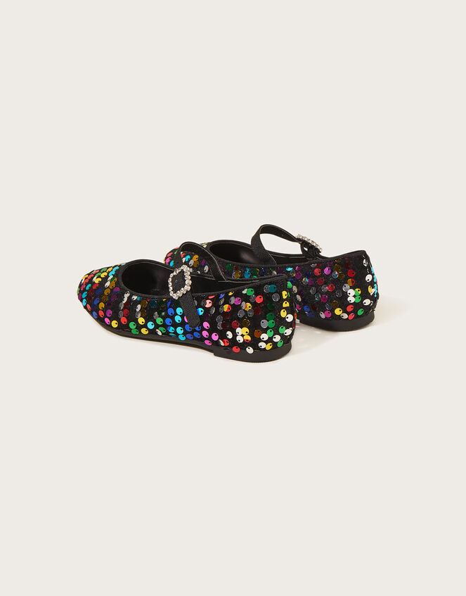 Rainbow Sequin Velvet Ballerina Flats, Black (BLACK), large