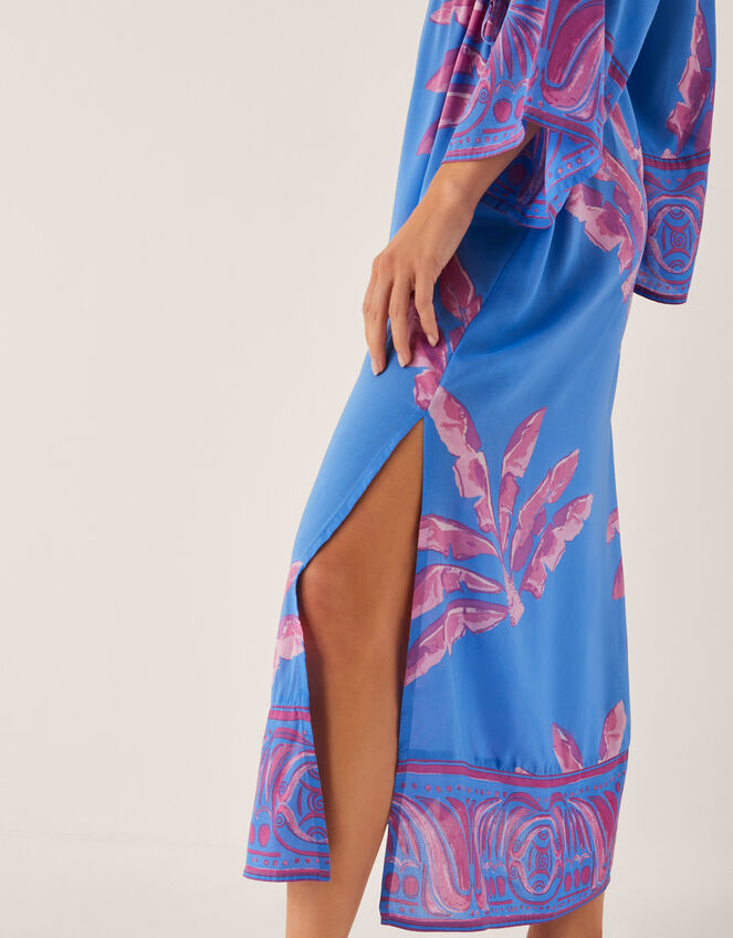 Pamela Palm Print Kaftan Dress, Blue (BLUE), large