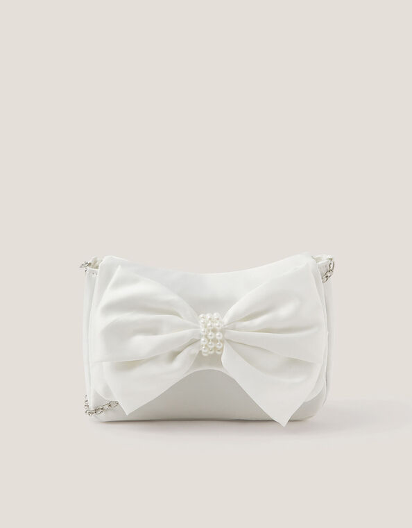Pearl Bow Satin Bag, , large
