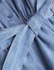 Embroidered Chambray Short Sleeve Playsuit, Blue (BLUE), large