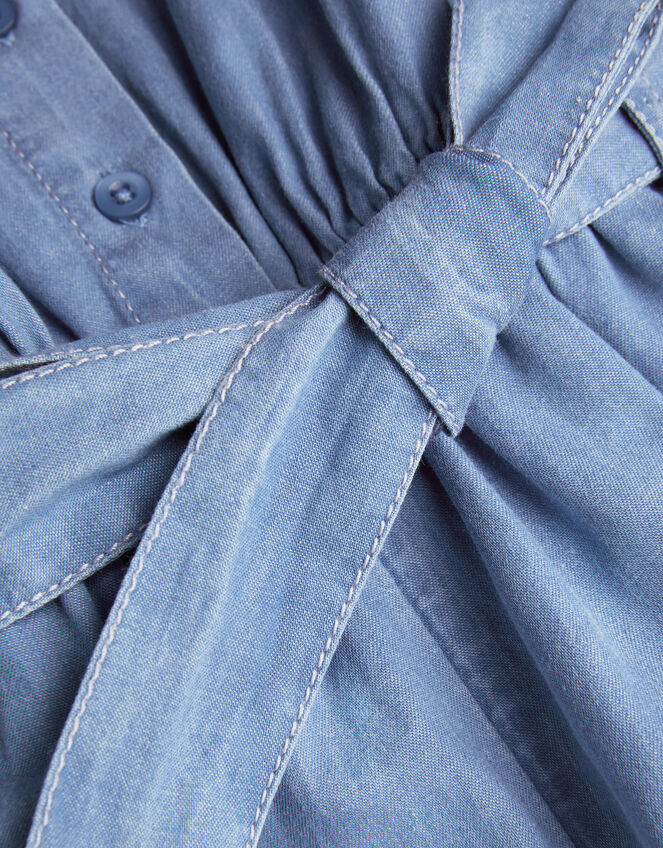 Embroidered Chambray Short Sleeve Playsuit, Blue (BLUE), large