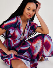Premium Ikat Maxi Kaftan Dress, Purple (PURPLE), large