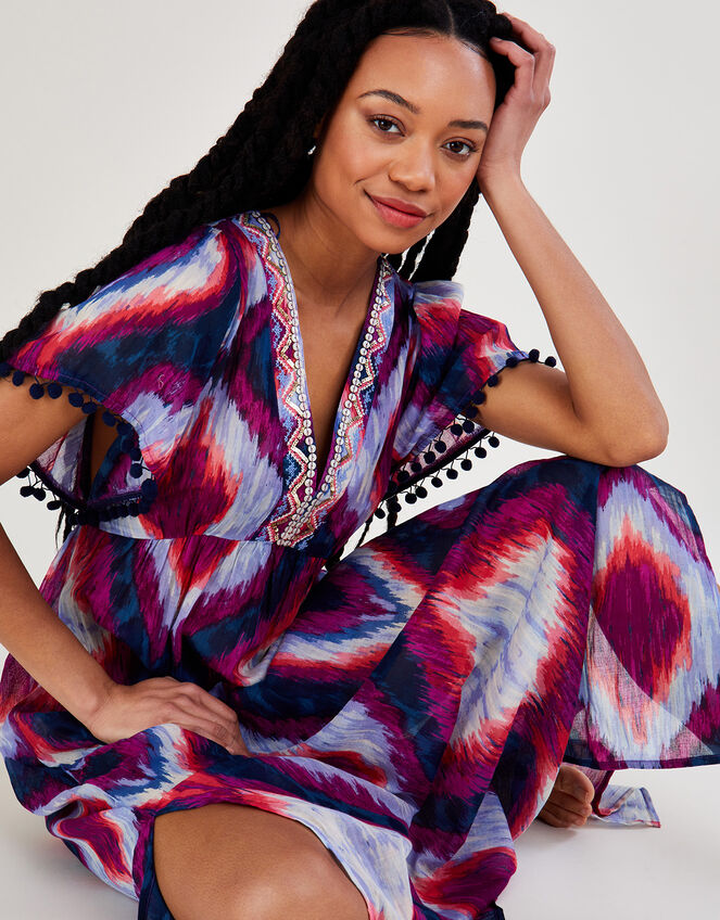 Premium Ikat Maxi Kaftan Dress, Purple (PURPLE), large