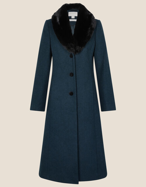 Jasmine Faux Fur Collar Coat, Teal (TEAL), large