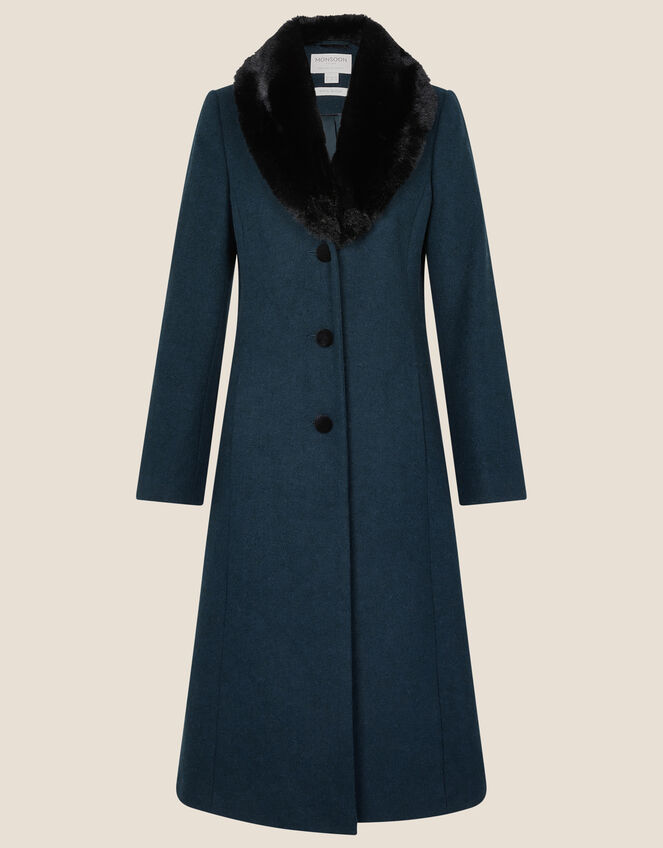 Jasmine Faux Fur Collar Coat Teal | Women's Coats | Monsoon UK.