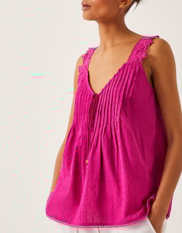 Celia Lace Pintuck Cami Top, Pink (PINK), large