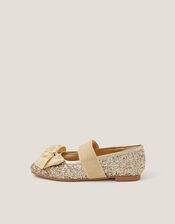 Glitter Bow Ballet Flats, Gold (GOLD), large