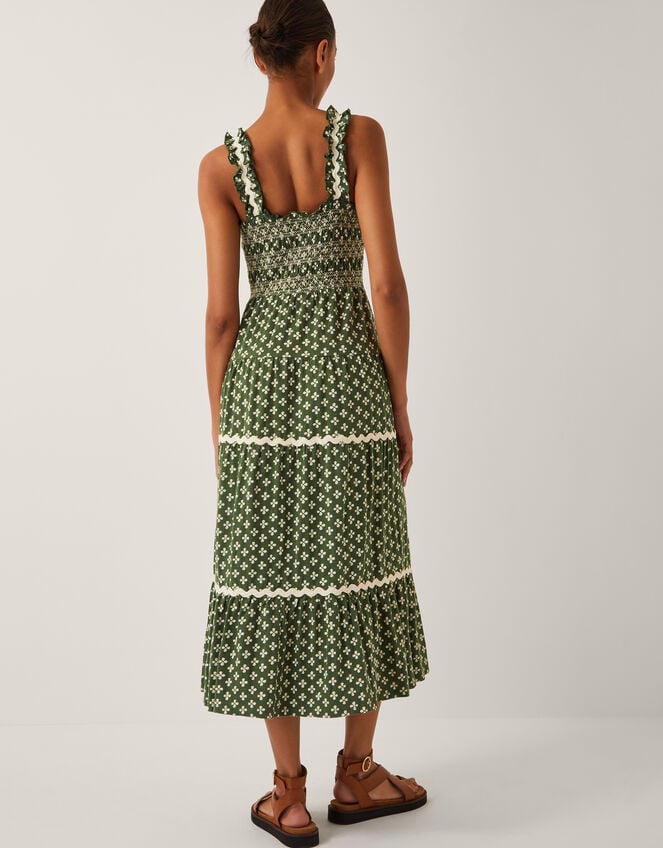 Daisy Geometric Print Jersey Midi Dress, Green (KHAKI), large