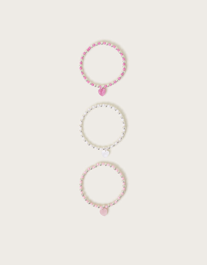 3-Pack Heart Charm Bead Bracelets, , large