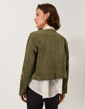 Ari Embroidered Faux Suede Jacket, Green (KHAKI), large