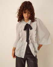 Erica Polka Dot Ruffle Blouse, White (WHITE), large