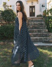 Yaz Sleeveless Polka Dot Midi Dress, Blue (NAVY), large