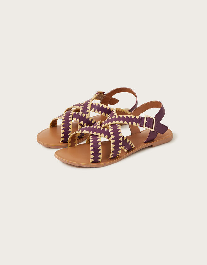 Leather Criss-Cross Flat Sandals, Purple (PURPLE), large